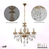 Vela 8 Arm Ceiling Chandelier In Brass  & Clear Finish With Glass Crystal Drops & Trim