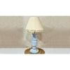 Pelli Blue White Handmade Distress wooden Table lamp in Trophy design with Handpainted Border on Beige fabric shade
