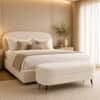 Doe Buck Luxury Boucle Storage Bench in White Colour with Gold Tipped Legs