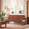 Moreno 3 Seater Solid Wood Sofa in Amber Walnut Finish and Terracotta Stripe Fabric