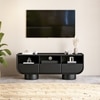 Nura Solid Wood TV Cabinet In Black Wire Brush