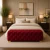 Doe Buck Velvet Tufted Bench in Red Colour with Gold Base
