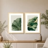 Abstract Face Green Leaf Set of 2 Framed Posters Boho Art 45x60 cm