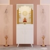 BLUEWUD Sharnam Mandir, Big Size Temple for Home with Storage Cabinet, Pooja Stand, Mandir with Doors, Drawer & Golden Curtain, Floor Standing Puja Room Altar for Living Room (DIY - White)