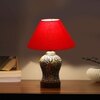 Devansh Conical Red Cotton Shade Lamp With Wood & Mosaic Glass Base For Decoration/Office/Home/Gifting/Study For Decoration/Office/Home/Gifting/Study -(10X10X14.5) Inches -A