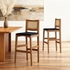 Weber Solid Wood Bar Stool (Amber Walnut Finish, Deep Blue Colour)