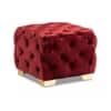 Doe Buck Damira Upholstered Velvet Tufted Ottoman in Maroon Colour with Gold Base