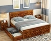 Moglis Solid Wood King  Size Bed With Drawer Storage Bed In Honey Oak Finish