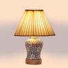 Devansh Off-White Cotton Straight Pleated Shade Lamp With Wood & Mosaic Glass Base For Decoration/Office/Home/Gifting/Study For Decoration/Office/Home/Gifting/Study
