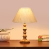 Devansh Off White Cotton Table Lamp With  Wood Natural Base (10X10X16) Inches)-27
