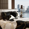 Stoa Paris Super King 5PC Satin Bedding Set  5PC Deep Black-Ivory White Gold