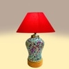Devansh Conical  Red Cotton Shade  Lamp With  Wood & Mosaicglass Base For Decoration /Office/Home/Gifting/Study For Decoration /Office/Home/Gifting/Study -(10X10X14.5) Inches -