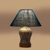 Devansh Conical Turquoise Jute Shade Lamp With Wood & Mosaic Glass Base For Decoration/Office/Home/Gifting/Study For Decoration/Office/Home/Gifting/Study -(10X10X14.5) Inches -A