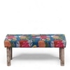 Camilla Solid Wood 2 Seater Bench In Fruit Print Blue Ethnic Kantha Fabric