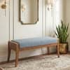 Ibha Solid Wood Entryway Bench In Amber Walnut Finish with Indigo Crest Colour