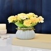 Blue Planter With Artificial Flowers