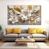 The Castle Decor 3D Gold White Flowers Wall Art Set of 5 27x48 Inch