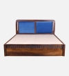 Lotus Solid Wood Queen  Size Upholstered Bed With Box Storage (Provincial Teak Finish)
