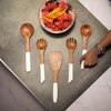 Ireka Homes Ivory Cutlery Set – Acacia Wood Servers with Enamel Handles