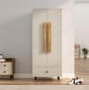 Hexa Red Wooden 2 Door Wardrobe with Drawer and Hanging Space in Frosty White Colour