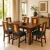 Globally Indian Fleur Solid Sheesham Wood 6 Seater Dining Table Set 6 Chairs Teal Blue