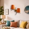 Devansh Metal Electric Wall Light in Gold Colour with Orange Shade Count of 2 Lights