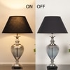 Hinton Blue  Glass And Nickel Finish Metal Table Lamp With Black Cotton Shade