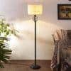 Sage White Natural Fiber Floor Lamp with Black Iron Base