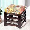 Houston Sheesham Wood Stool in Mahogany Finish & Multi Colour Israel Print Kantha fabric Cushion