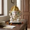 Devotional Radiant Glory Ganesha Statue in White and Gold Colour