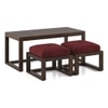Avril Rectangular Solid Wood Coffee Table With Seats In Mango Walnut Finish and in Rococo Red Fabric