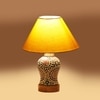 Devansh Conical Yellow Cotton Shade Lamp With Wood & Mosaic Glass Base For Decoration/Office/Home/Gifting/Study For Decoration/Office/Home/Gifting/Study -(10X10X14.5) Inches -A
