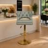 Doe Buck Verona Faux Leather Adjustable Bar Stool in Sage Colour with Gold Base
