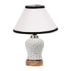 Devansh Conical White & Black  Cotton Shade Lamp With Wood & Mosaic Glass Base For Decoration/Office/Home/Gifting/Study For Decoration/Office/Home/Gifting/Study -(10X10X14.5) Inches -A