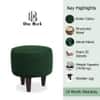 Doe Buck Velvet Round Ottoman Stool in Green Colour with Wooden Legs