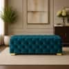Doe Buck Velvet Tufted Bench in Teal Colour with Gold Base