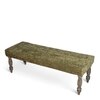 Cairo Solid Wood 2 Seater Bench In Green Sparkle Velvet Fabric
