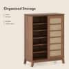 Fujiwara 24 Pair Solid Wood and Cane Shoe Cabinet In Amber Walnut Finish