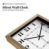 Spaces Unhooked Reversed Numeral Square Wooden Wall Clock, Natural Wood Frame and White Dial