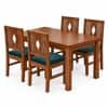 Globally Indian Ratna Solid Sheesham Wood 4 Seater Dining Table Set 4 Chairs Teal Green