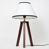 Griffith hand crafted Solid wood walnut finish Tripod Table Lamp White & Black Cotton Shade