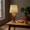 Vrikshya Wooden Table Lamp with Brown Base and Premium White Fabric Lampshade