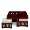 Palladio Sheesham Wood Accent Coffee Table Set With 4 Stools In Honey Finish