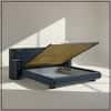Regalis Block-Leg Panel King Size Bed in Velvet With Oak wood Frame & Hydraulic Storage