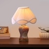 Devansh Off-White Vintage  Cotton Pleated Shade Lamp With Wood & Mosaic Glass Base For Decoration/Office/Home/Gifting/Study For Decoration/Office/Home/Gifting/Study