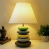 Multicolour Handpainted And Hancarved Distress Wooden Stone Finish Table Lamp