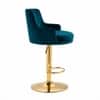 Doe Buck Oliver Adjustable Velvet Bar Stool in Teal Blue Colour with Gold Base