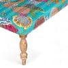 Bestone Solid Wood Bench In Floral Print Green Kantha Fabric