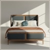 Valerio Duo-Panel Luxe King Size Bed in Grey Blue colourVelvet with Oak wood Frame