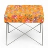 Asansol Sheesham Wood Mid Century Square Set of 2 Stools in Bird Print Orange Kantha Upholstery